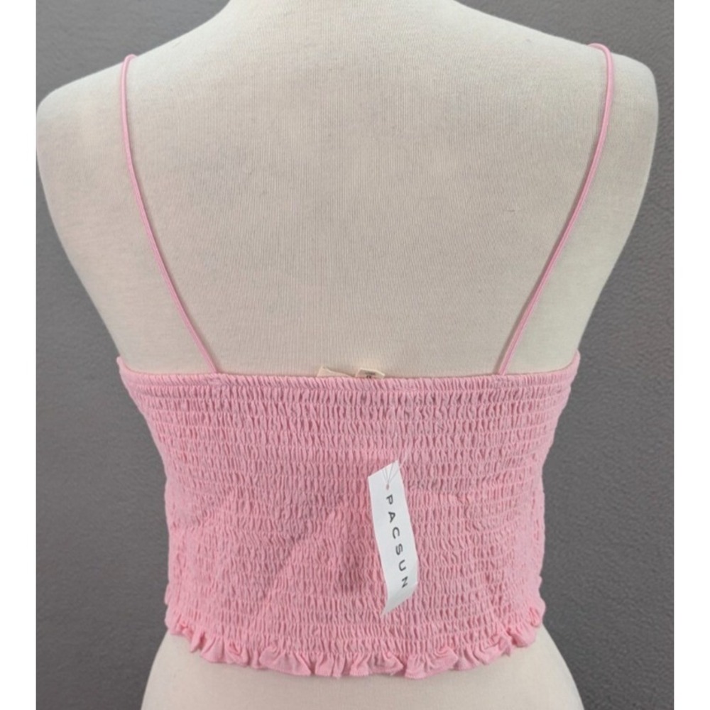 PACSUN Slip Camisole Cropped Top Womens Size M Smocked Bodice Milkmaid Pink NWT - Picture 7 of 10